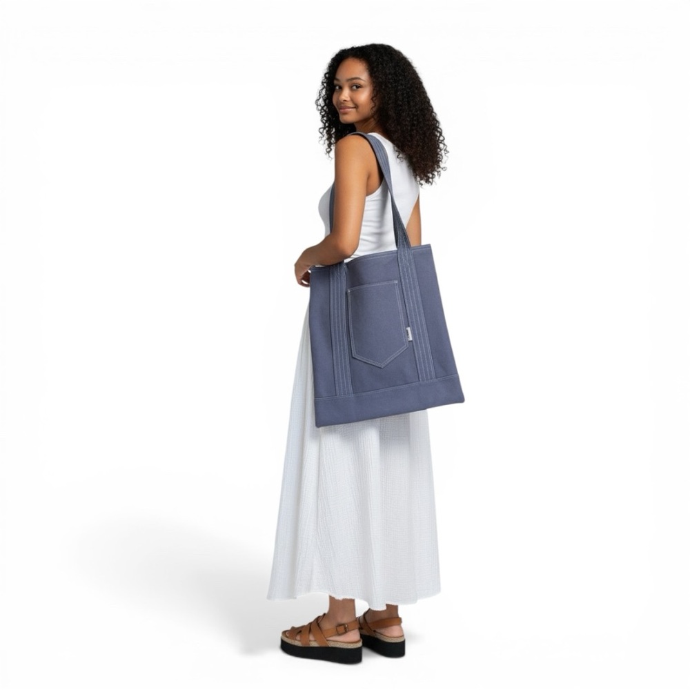 BYRD HANDMADE Harbor Blue Canvas Tote Handmade Vintage Singer Sewn Utility Tote🔵
